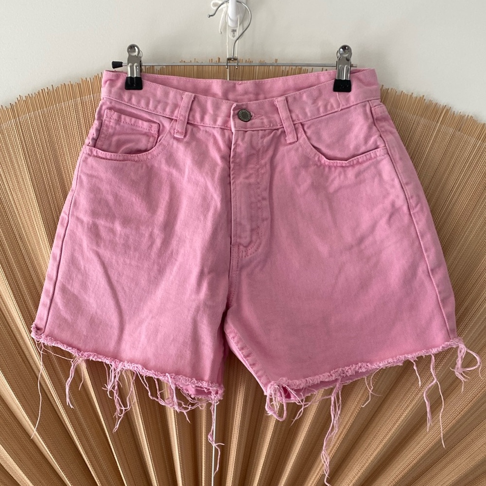 Brandy Melville John Galt Pink Cutoff Distressed High Waisted Shorts